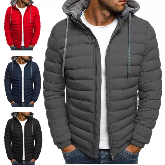 Men's Winter Warm Hooded Quilted Padded Coat Bubble Puffer Jacket Tops Outwear
