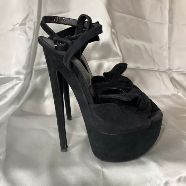 Giuseppe Zanotti Denny115 Skyhigh Ankle Strap Platform Sandal Black Suede EU 36