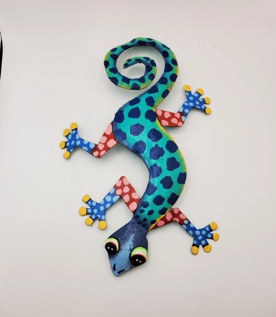 Gecko Metal Lizard 13" Colorful Tropical Indoor Outdoor Art  12" W/Hanger Haiti