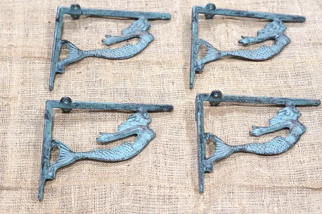 4 Cast Iron MERMAID Brackets Garden Braces Shelf Bracket Corbels Beach Nautical!