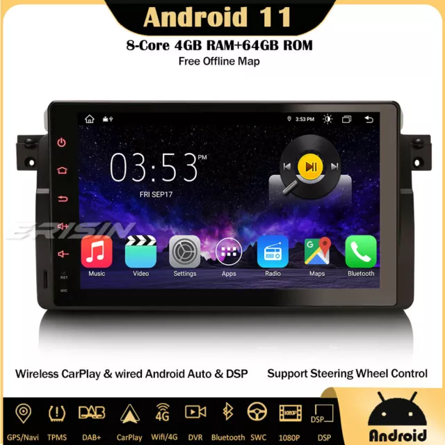 9" DAB+CarPlay Android 11 Autoradio GPS BT for BMW Série 3 E46 M3 Rover 75 MG ZT