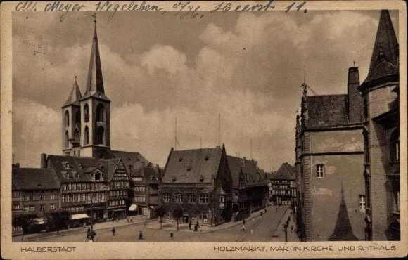Ak Halberstadt am Harz, Holzmarkt, Martinikirche, Rathaus - 3998317