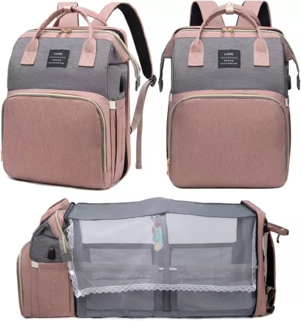 Diaper Bag with Changing Station - Baby Travel Portable Bassinet Backpack PINK