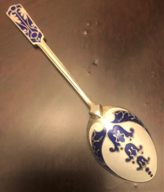 STUNNING Vintage Sterling Silver Enamel Art Deco Spoon Russian Style RARE