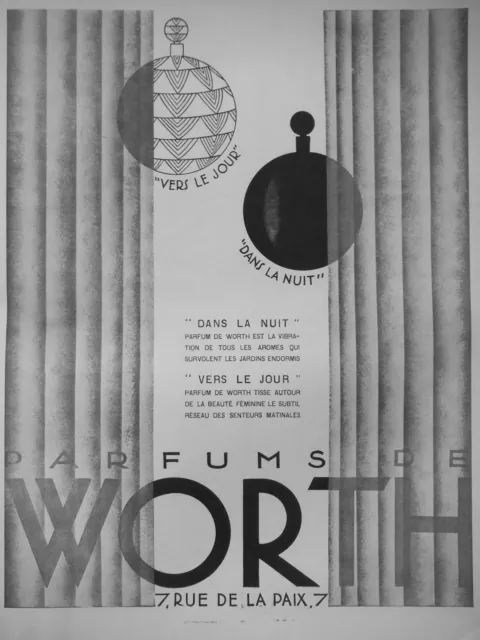 Publicité Presse 1927 Parfums De Worth Vers Le Jour Dans La Nuit - Advertising
