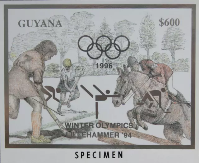 GUYANA 1993 Block 342 SPECIMEN Summer Olympics 1996 Atlanta Hockey Springreiten