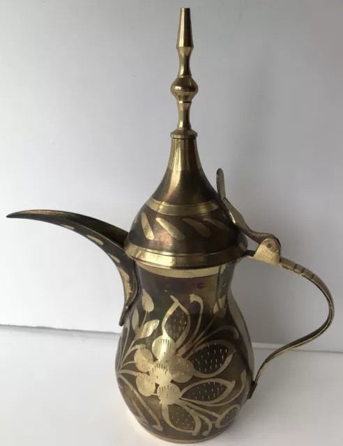 India Brass Islamic Hot Water Tea Pitcher Kettle 9” Tall
