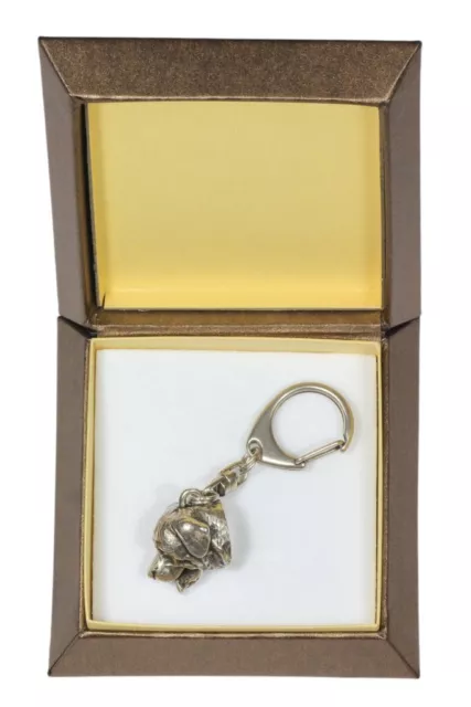 Rottweiler - silver plated keyring with image of a dog, in box, Art Dog USA