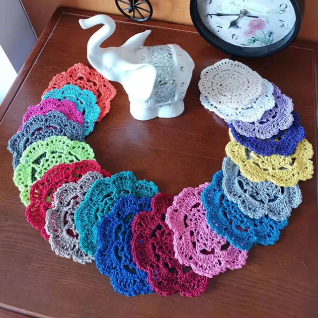 Set of 4 Vintage Handmade Crochet Lace Coasters Round Cup Mat Small Doilies 10cm 2