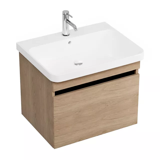 Britton Dalston Wall Hung 1-Drawer Vanity Unit & Basin 600mm - Golden Oak