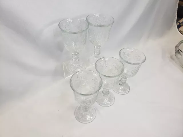 5 Vintage Fostoria Chalice for Avon 1978 Clear Glass Heart & Floral Goblets 3