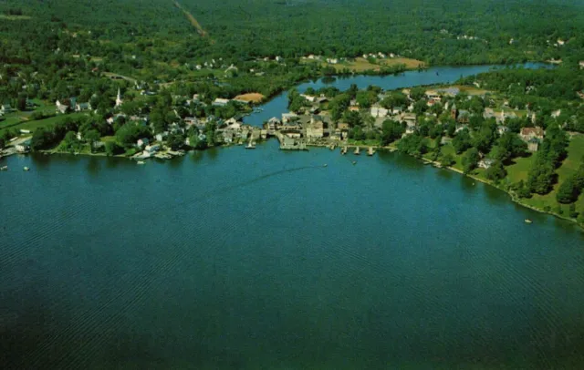 Aerial View Welfeboro New Hampshire Lake Boats Docks Vintage Postcard Unposted
