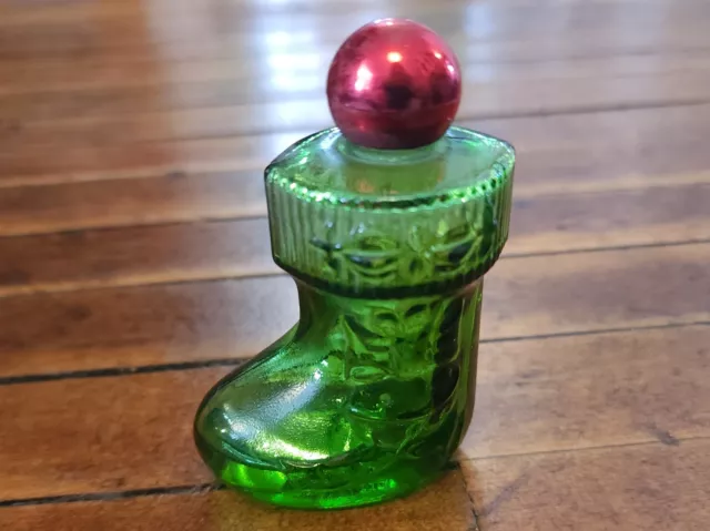 Avon Vtg Moonwind Cologne 1 oz EMPTY Green Bottle Christmas Stocking 3 Inch Tall 2