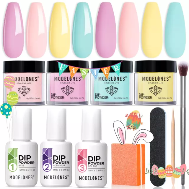 Kit de inicio de uñas en polvo de inmersión, 4 colores pastel de primavera macaron rosa púrpura verde como nuevo