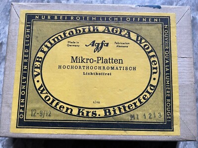AGFA Mikro-Platten hochchromatisch 12x9xcm 12 Stück Negativplatten unbenutzt 