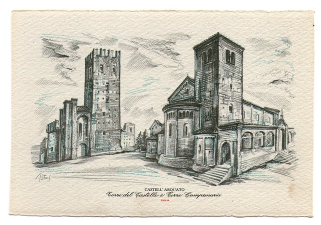 Cartolina - Castell'Arquato - Torre del Castello e Torre Campanaria - FG - NV