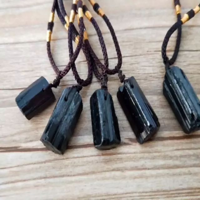 Black Tourmaline Pendant Natural Crystal Necklace Reiki Energy Raw Chakra Stone