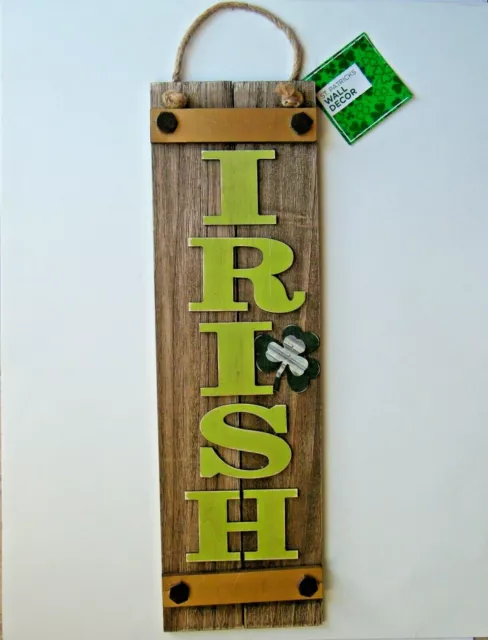 St Patricks Day Wall Decor Wooden Plaque Sign 24x7 Irish Shamrock Rustic Banner