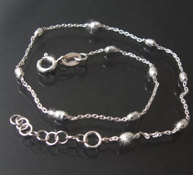 Fußkette 925 Silber 23-26cm Ankerkette 1,2mm Perlen facett. Schmuck Fuß 14512-26