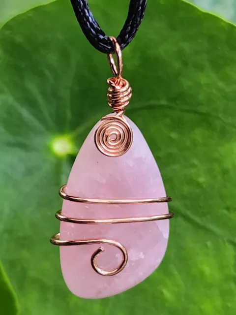 Rose Quartz Necklace Pendant EMF Copper Coil Quartz Wrapped Gemstone Cord Uk