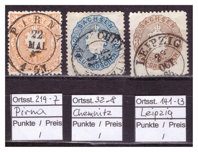 AD, Sachsen, Sammlung von 3x Orts- Stempeln auf Wappenausgabe z.Tl. BPP geprüft