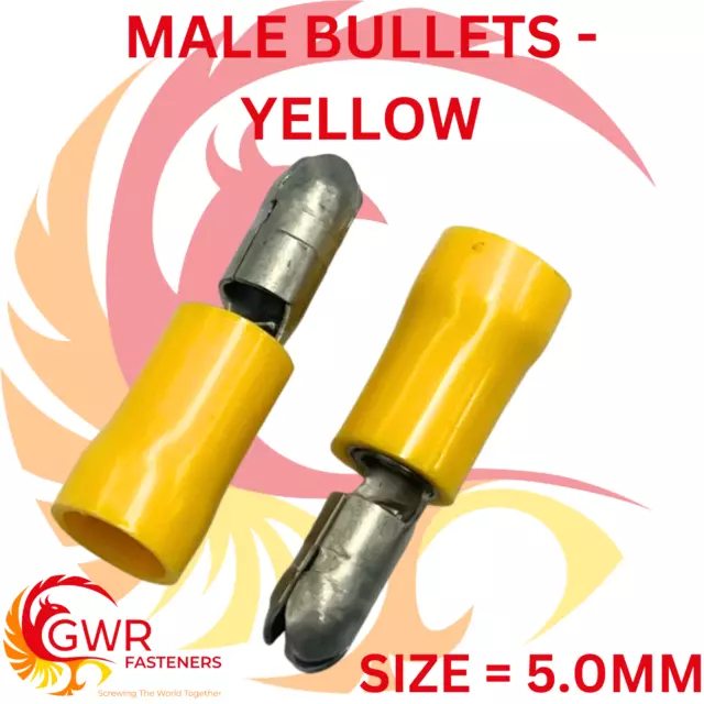 Male Bullet Electrical Terminals Red Blue Yellow Wire Crimp Connectors Insulated