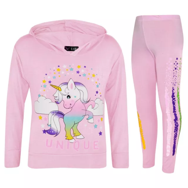 Set top e leggings rosa per bambine filo interdentale dab unicorno tuta con cappuccio unica