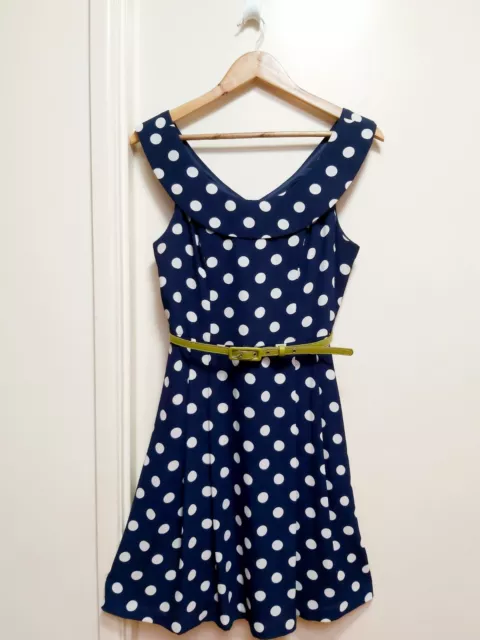 REVIEW BNWOT Size 10 'Navy with White Polka Dots' Knee-Length Dress & Belt PC