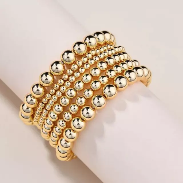 6Pcs Gold Filled Beads Beaded Women Bracelet 4/6/8MM Elastic Bracelets Jewelry