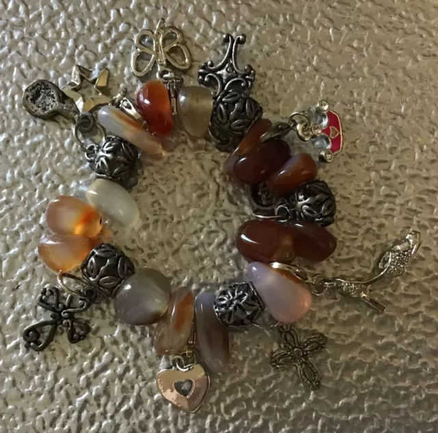 Stunning Carnelian Agate Charm Bracelet,Excellent Condition.one Sixe(Expandable