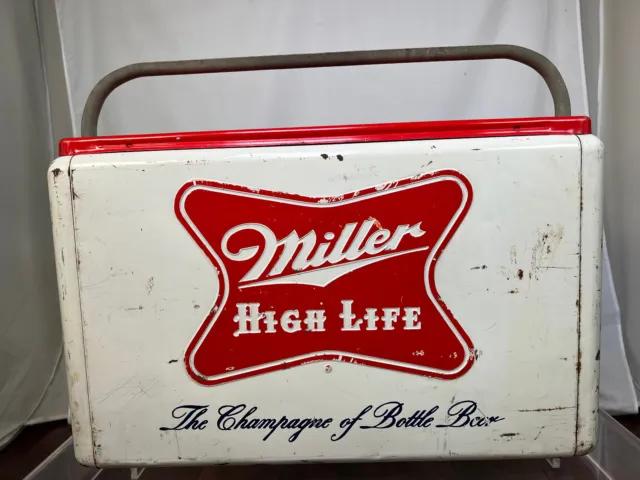 Stylish Miller High Life Beer Metal Beach Cooler Cream/Red Vintage - 1950’s Era