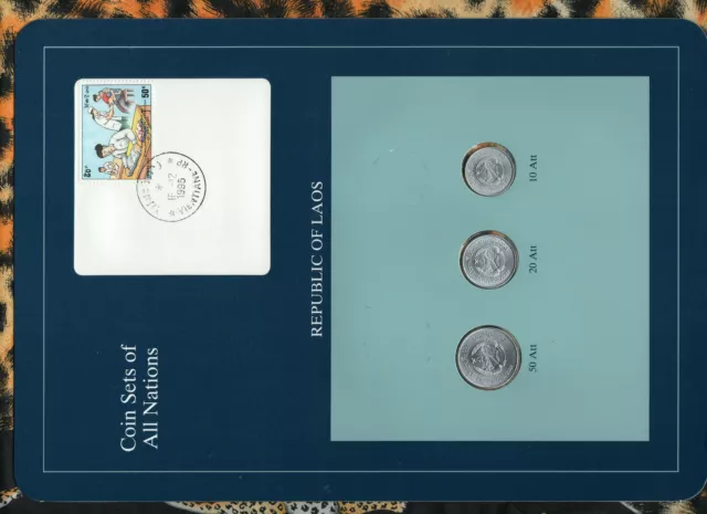 Coin Sets of All Nations Laos w/card 3 coin all 1980 UNC 50, 20, 10 Att