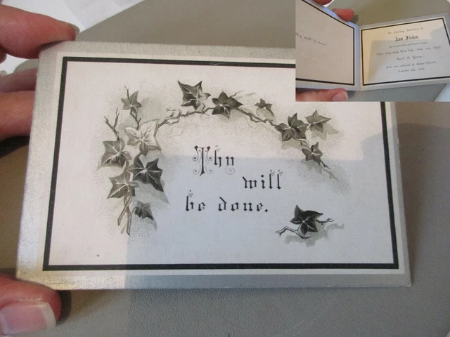 Antique Victorian Funeral Mourning Death Card English Ann Fisher 1900 Ivy Leaves