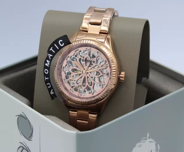 New Authentic Fossil Rye Automatic Skeleton Rose Gold Women's Bq3754 Watch