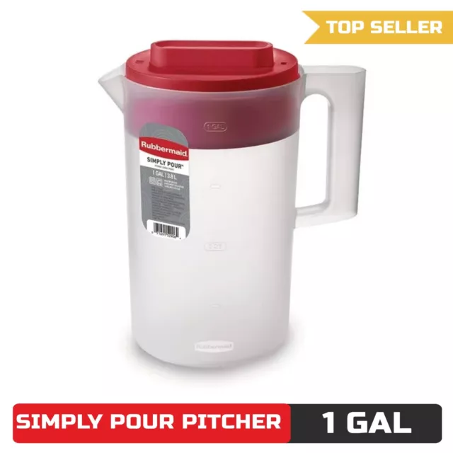 Rubbermaid Plastic Simply Pour Pitcher with Multifunction  Lid 1 Gallon  Red