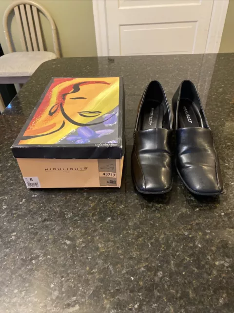 Women's Highlights High Heel Dress Shoes Black Leather Size size 8 with box EUC