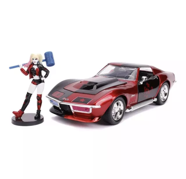 Jada Hollywood Ride Harley Quinn 1969 Chevy Corvette Sport Car New