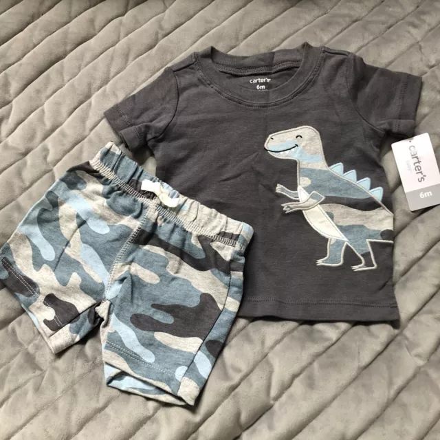 new tags carters Baby Boys 2 Piece dinosaur Outfit Set Shorts & T-Shirt 6 Months