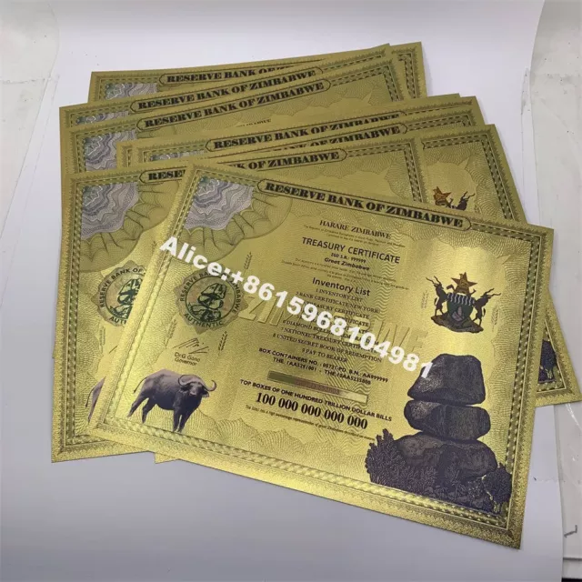 10pcs Zimbabwe Gold Banknote One Hundred trillion Dollar Certificate Scroll