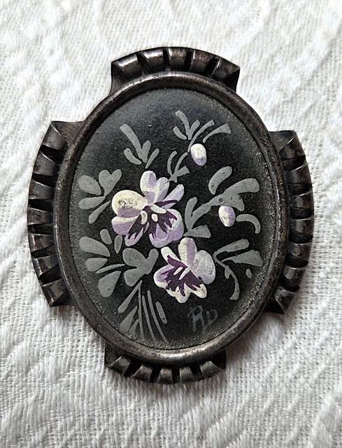 Jolie broche vintage argentée et émaillée neuve (Neu (gemäss