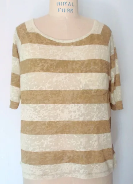 Forever 21 Womens Camel Cream Stripe Short Sleeve T-shirt Large NWT Slub Knit