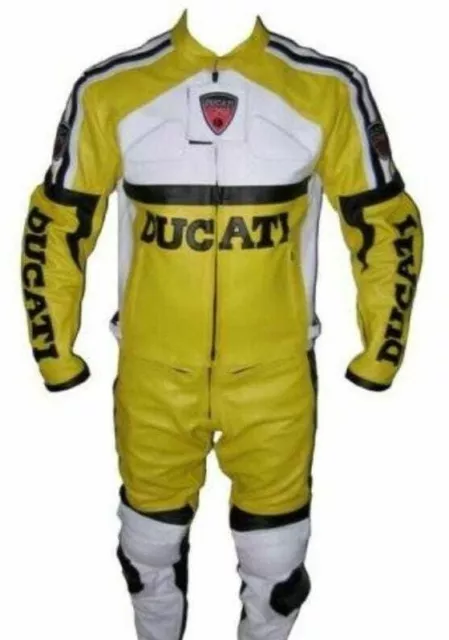 Ducati Yellow Motorbike Motorcycle Leather Suit Cowhide Leder1 &2 Pc Biker Suit