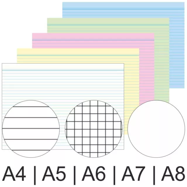 RNK Karteikarten A8 A7 A6 A5 A4 liniert kariert alle Farben 100 Stück [wählbar]