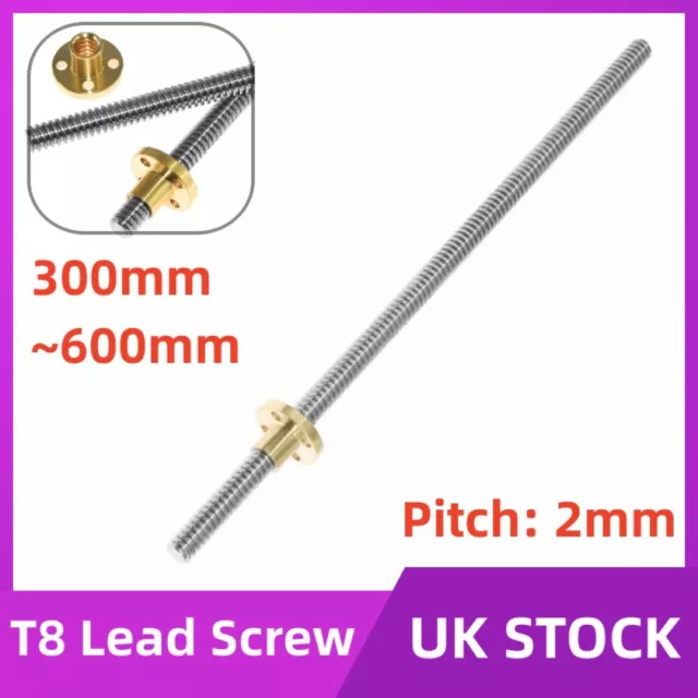 1PC T8 Lead Screw & Nut 300mm-600mm Pitch 2mm Lead 8mm For CNC 3D Printer