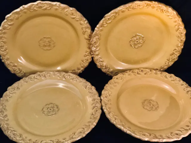 B Dinner Plates YELLOW  (4) 9.5" Unique Distressed B Stoneware Salad Plates