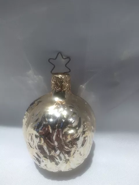 Gold Blown Glass Germany Nut Christmas Ornament Star Shape Hanger Inge Glas