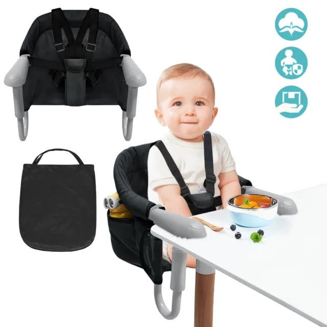 Faltbar Babysitz Sitzerhöhung Esszimmerstuhl Kinder Hochstuhl mit Tasche Schwarz