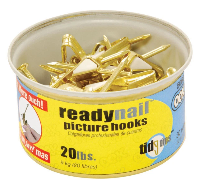 OOK 50607 20 lbs. ReadyNail Brass Plated Conventional Tidy Tins Hook