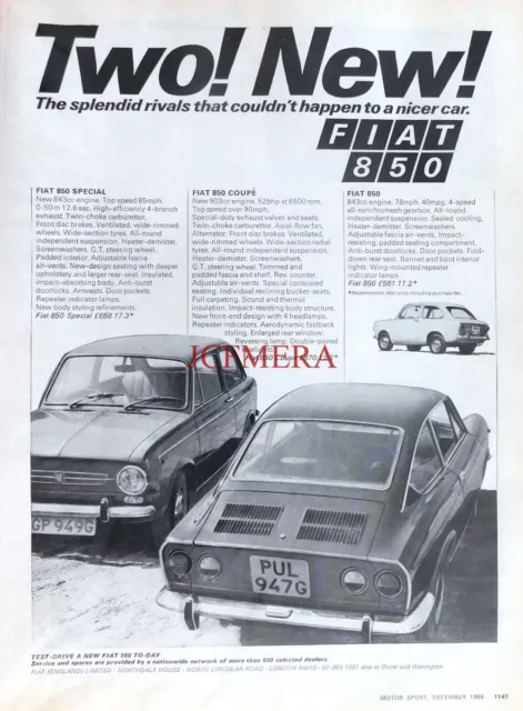 FIAT '850' Range for 1968 with Prices, Original Motor Car Advert : 660-119