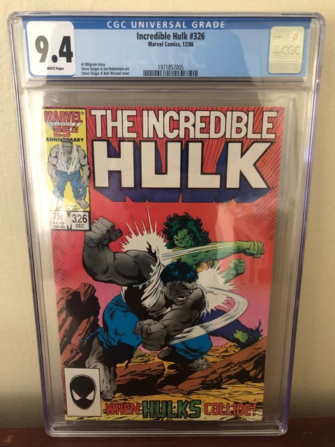 The Incredible Hulk #326 9.4 CGC White Pages Green Hulk vs Grey Hulk Marvel 1986